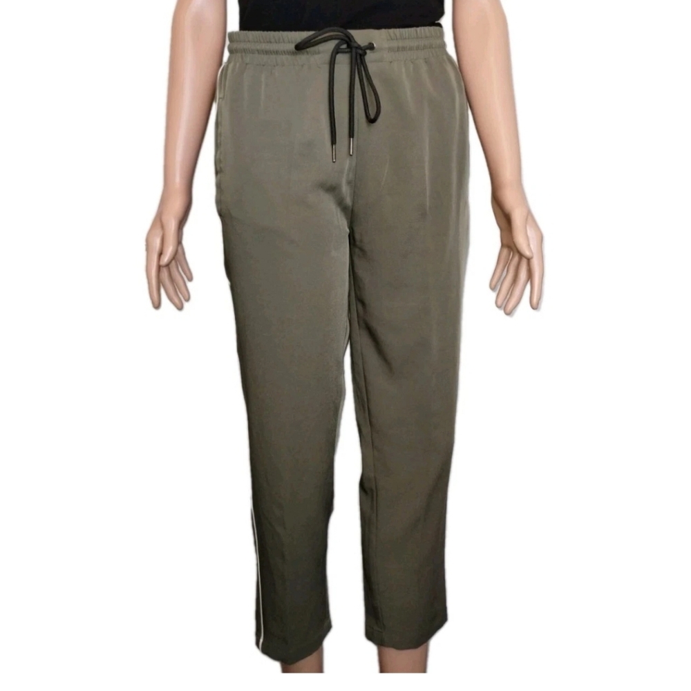Jogger Ankle  sz S Olive Green Women's Casual Pants polyester Rubber Waist Used
